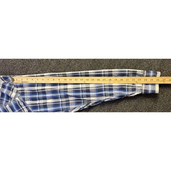 Wrangler 20x‎ Pearl Snap Shirt Blue/Black/White Plaid Men's size XL - Picture 8 of 11